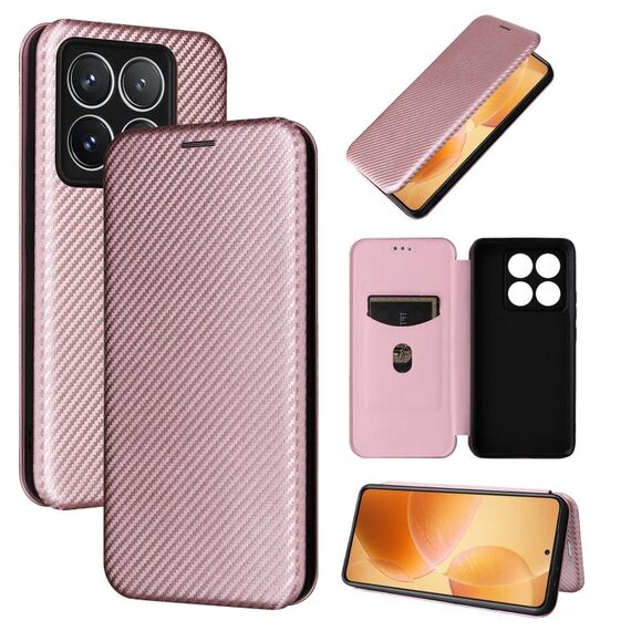 Per Xiaomi 14T Pro Custodia in pelle con texture in fibra di carbonio (rosa)
