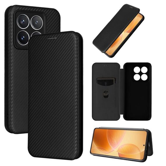 Per Xiaomi 14T Pro Custodia in pelle con texture in fibra di carbonio (nero)