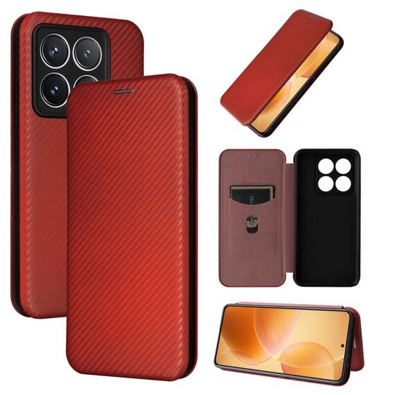 Per Xiaomi 14T Pro Custodia in pelle con texture in fibra di carbonio (marrone)