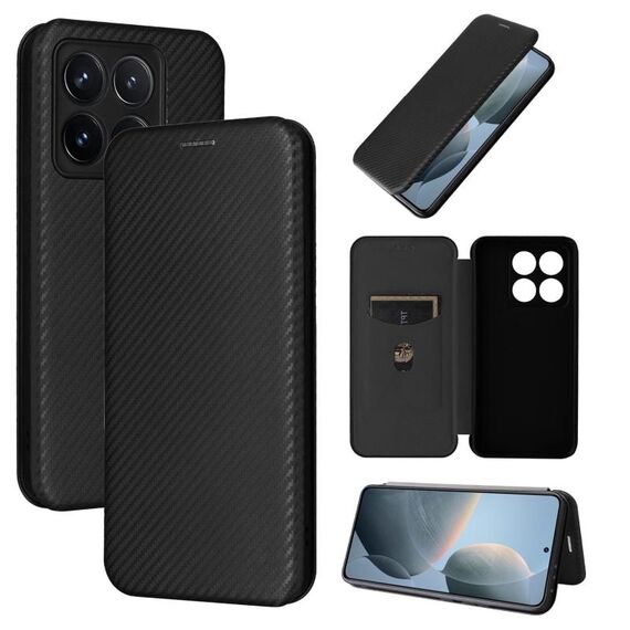 Per Xiaomi 14T Custodia per telefono in pelle con texture in fibra di carbonio (nero)