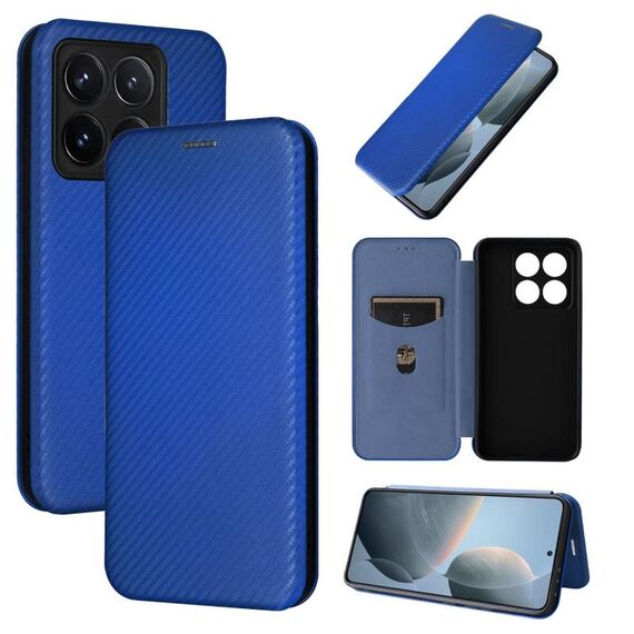 Per Xiaomi 14T Custodia per telefono in pelle con texture in fibra di carbonio (blu)