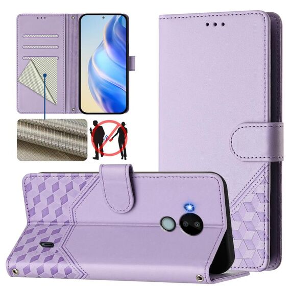 Per Nokia C30 Custodia per telefono in pelle con stampa a nido d'ape RFID (viola chiaro)