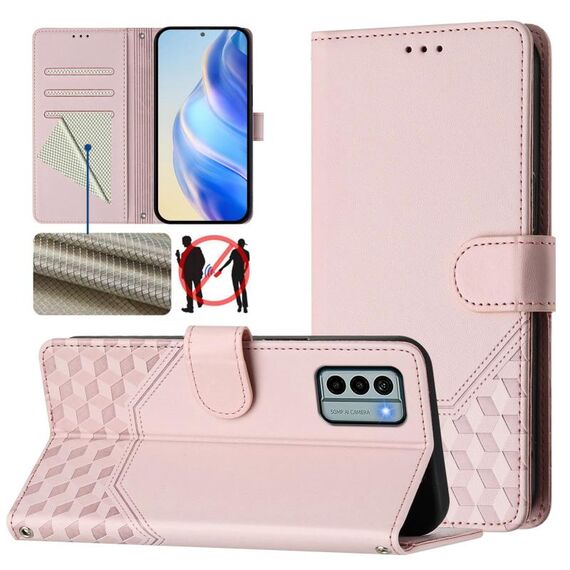 Per Nokia G22 Custodia per telefono in pelle con stampa a nido d'ape RFID (rosa)