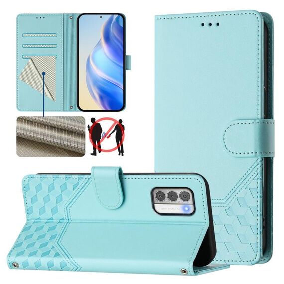 Per Nokia G42 / G310 Custodia per telefono in pelle con stampa a nido d'ape RFID (verde menta)