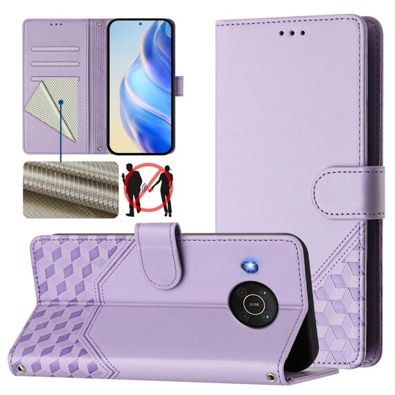 Per Nokia X20 / X10 Custodia per telefono in pelle con stampa a nido d'ape RFID (viola chiaro)