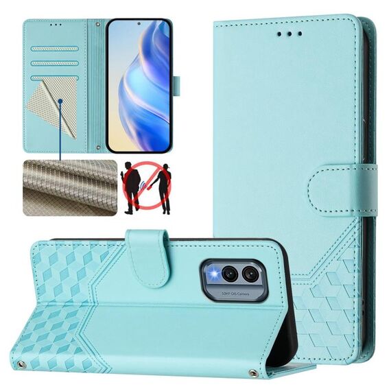 Per Nokia X30 5G Custodia per telefono in pelle con stampa a nido d'ape RFID (verde menta)