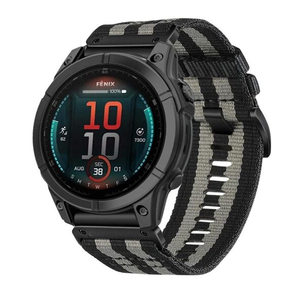 Per Garmin Fenix ​​E 47mm Nylon Canvas Quick Release 22mm Cinturino per orologio (nero grigio)