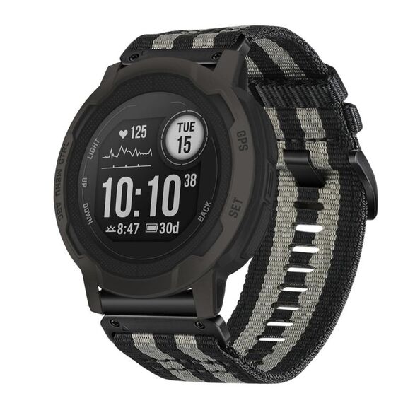 Per cinturino da orologio Garmin Instinct / Instinct 2 in nylon canvas a sgancio rapido da 22 mm (nero grigio)