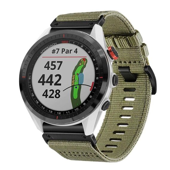 Per cinturino da orologio Garmin Approach S62 in nylon e tela a sgancio rapido da 22 mm (verde oliva)