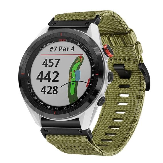 Per cinturino da orologio in nylon e tela a sgancio rapido Garmin Approach S62 da 22 mm (verde militare)