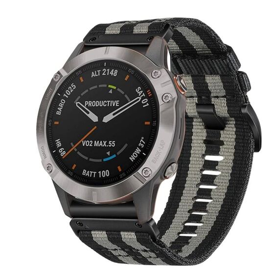 Per Garmin Fenix ​​6 Sapphire GPS Nylon Canvas Quick Release Cinturino da 22 mm (Nero Grigio)