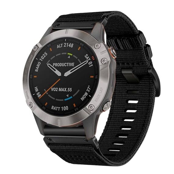 Per Garmin Fenix ​​6 Sapphire GPS Nylon Canvas Quick Release Cinturino da 22 mm (Nero)
