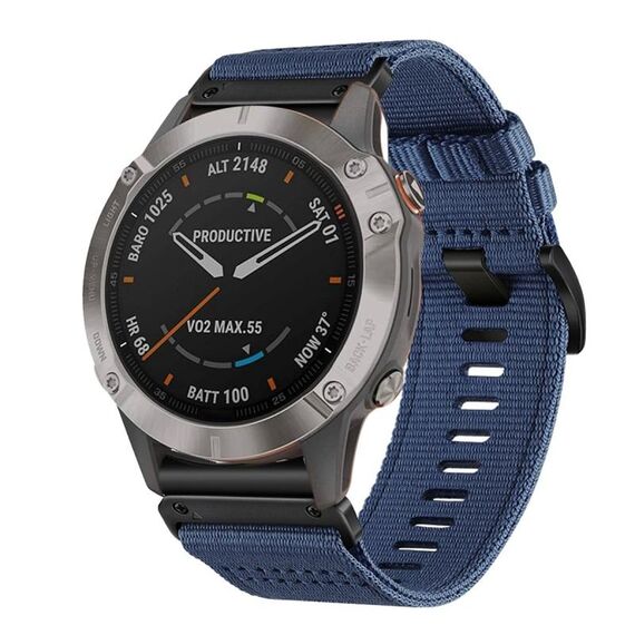 Per Garmin Fenix ​​6 Sapphire GPS Nylon Canvas Quick Release 22mm Watch Band (Blu)
