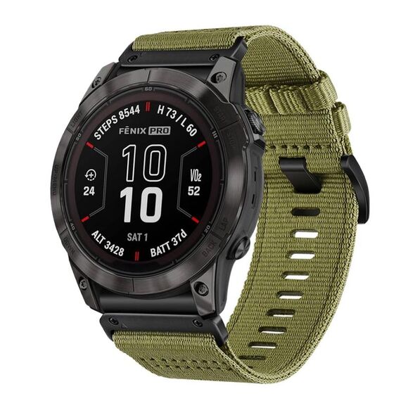 Per Garmin Fenix ​​7X Pro Nylon Canvas Quick Release 26mm Cinturino per orologio (verde militare)