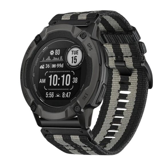 Per cinturino da orologio Garmin Instinct 2X in nylon e tela a sgancio rapido da 26 mm (nero grigio)