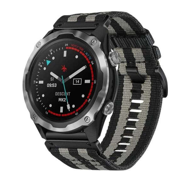 Per cinturino da orologio Garmin Descent MK2 / MK2i in nylon e tela a sgancio rapido da 26 mm (nero grigio)