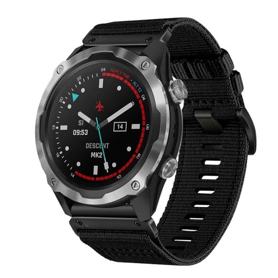 Per cinturino da orologio Garmin Descent MK2 / MK2i in nylon e tela a sgancio rapido da 26 mm (nero)