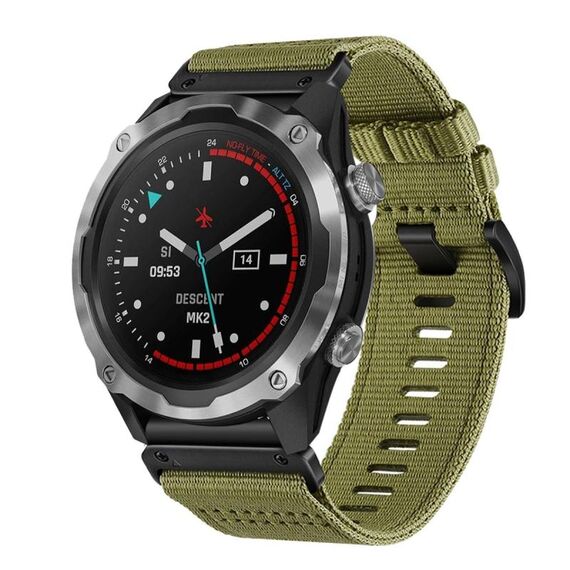 Per cinturino da orologio Garmin Descent MK2 / MK2i in nylon e tela a sgancio rapido da 26 mm (verde militare)