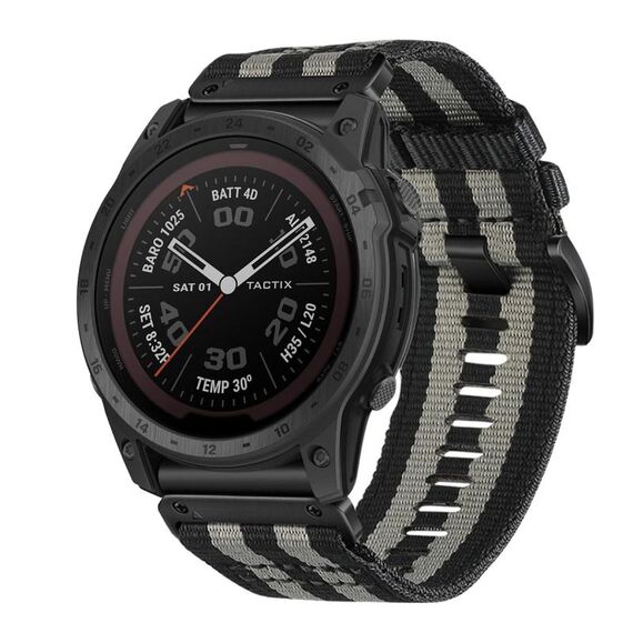 Per Garmin Tactix 7 / Tactix DELTA Nylon Canvas Quick Release 26mm Cinturino per orologio (nero grigio)