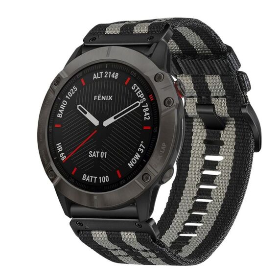 Per Garmin Fenix ​​6X / 6X Pro Nylon Canvas Quick Release 26mm Cinturino per orologio (nero grigio)