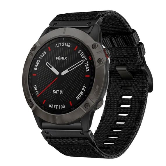 Per Garmin Fenix ​​6X / 6X Pro Nylon Canvas Quick Release 26mm Cinturino per orologio (nero)