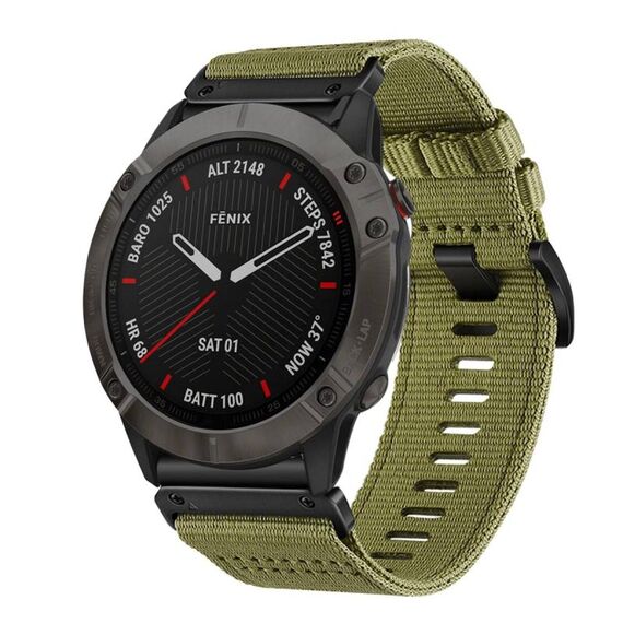 Per Garmin Fenix ​​6X / 6X Pro Nylon Canvas Quick Release 26mm Cinturino per orologio (verde militare)
