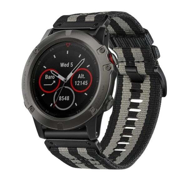 Per Garmin Fenix ​​5X / 5X Puls Nylon Canvas Quick Release 26mm Cinturino per orologio (nero grigio)