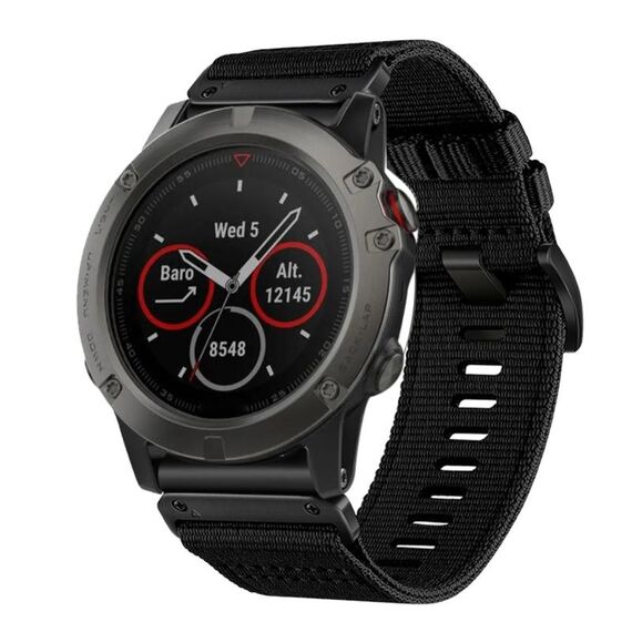 Per Garmin Fenix ​​5X / 5X Puls Nylon Canvas Quick Release Cinturino per orologio da 26 mm (nero)