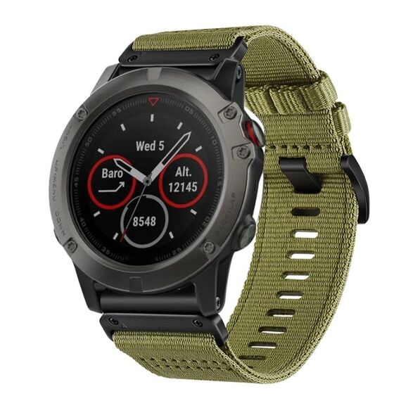 Per Garmin Fenix ​​5X / 5X Puls Nylon Canvas Quick Release Cinturino per orologio da 26 mm (verde militare)
