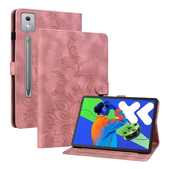Per Lenovo Tab P12 12.7 2025 Custodia per tablet in pelle goffrata Lily (rosa)