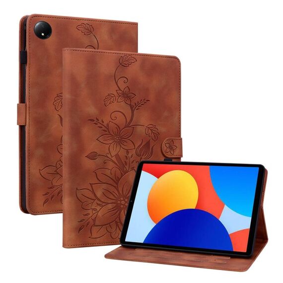 Per Xiaomi Redmi Pad SE 8.7 Custodia per tablet in pelle goffrata Lily (marrone)