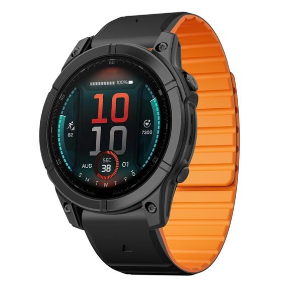 Per Garmin Fenix ​​E 47mm Dual Color Magnetic Quick Release 22mm Cinturino in silicone (nero+arancione)