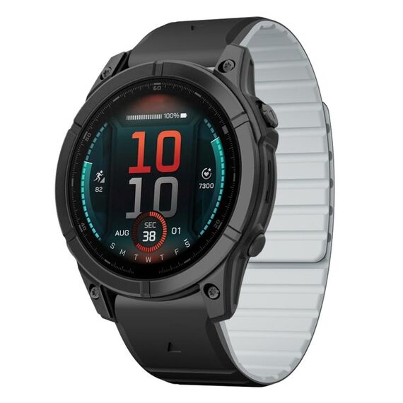 Per Garmin Fenix ​​E 47mm Dual Color Magnetic Quick Release 22mm Cinturino in silicone (nero+grigio)