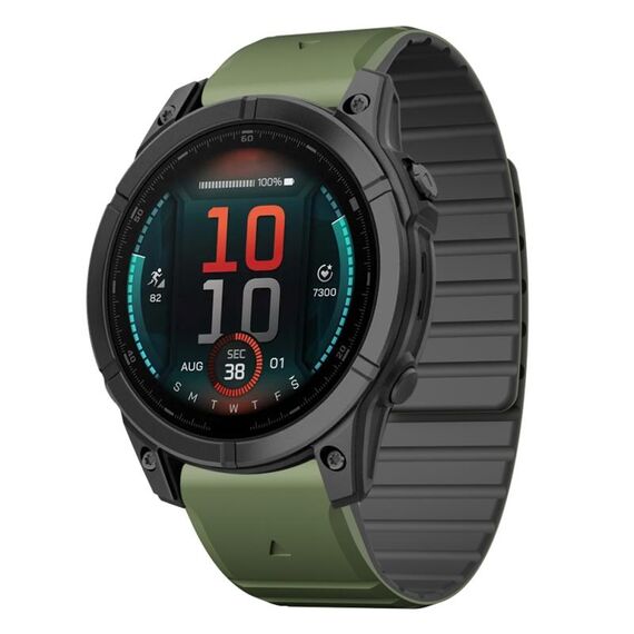 Per Garmin Fenix ​​E 47mm Dual Color Magnetic Quick Release 22mm Cinturino in silicone (verde+nero)