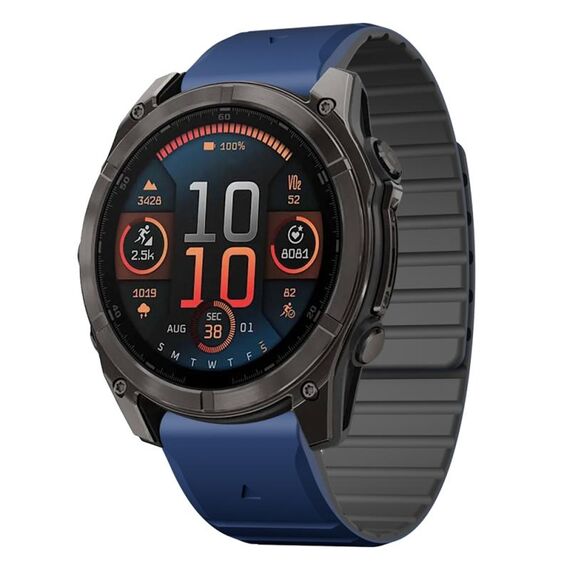 Per Garmin Fenix ​​8 AMOLED 47mm Dual Color Magnetic Quick Release 22mm Cinturino in silicone (blu scuro+nero)