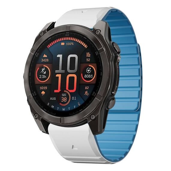 Per Garmin Fenix ​​8 AMOLED 47mm Dual Color Magnetic Quick Release 22mm Cinturino in silicone (bianco+azzurro cielo)
