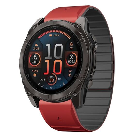 Per Garmin Fenix ​​8 AMOLED 47mm Dual Color Magnetic Quick Release 22mm Cinturino in silicone (rosso+nero)