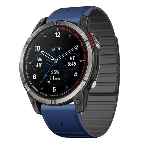 Per Garmin Quatix 7 Pro Dual Color Magnetic Quick Release 22mm Cinturino in silicone (blu scuro+nero)
