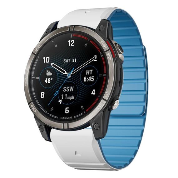 Per Garmin Quatix 7 Pro Dual Color Magnetic Quick Release 22mm Cinturino in silicone (bianco+azzurro cielo)