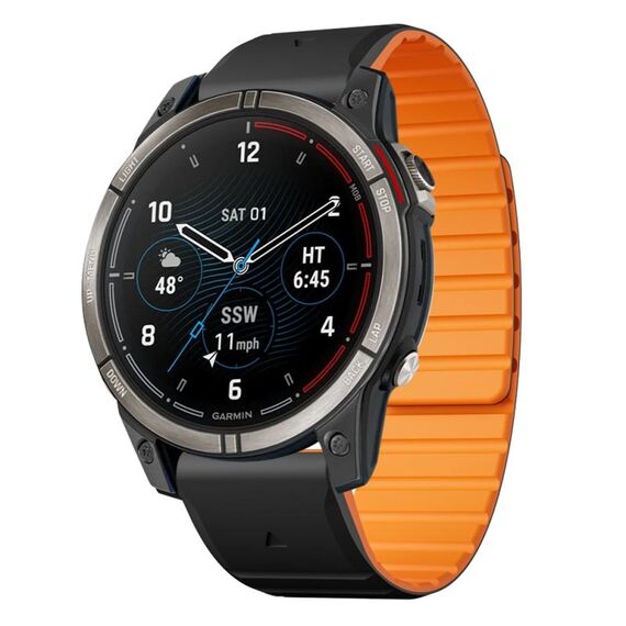 Per Garmin Quatix 7 Pro Dual Color Magnetic Quick Release 22mm Cinturino in silicone (nero+arancione)