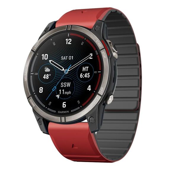 Per Garmin Quatix 7 Pro Dual Color Magnetic Quick Release 22mm Cinturino in silicone (rosso+nero)