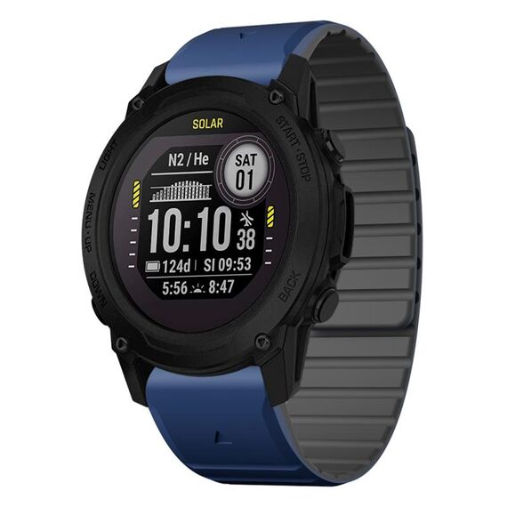 Per Garmin Descent G1 Dual Color Magnetic Quick Release 22mm Cinturino in silicone per orologio (blu scuro+nero)