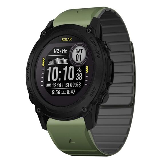 Per Garmin Descent G1 Dual Color Magnetic Quick Release 22mm Cinturino in silicone per orologio (verde+nero)