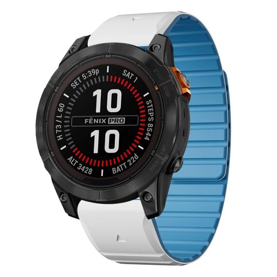Per Garmin Fenix ​​7 / Fenix ​​7 Pro Dual Color Magnetic Quick Release 22mm Cinturino in silicone (bianco+azzurro cielo)