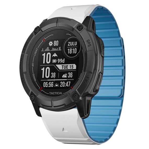 Per Garmin Instinct 2X cinturino in silicone magnetico a sgancio rapido da 26 mm bicolore (bianco+azzurro cielo)