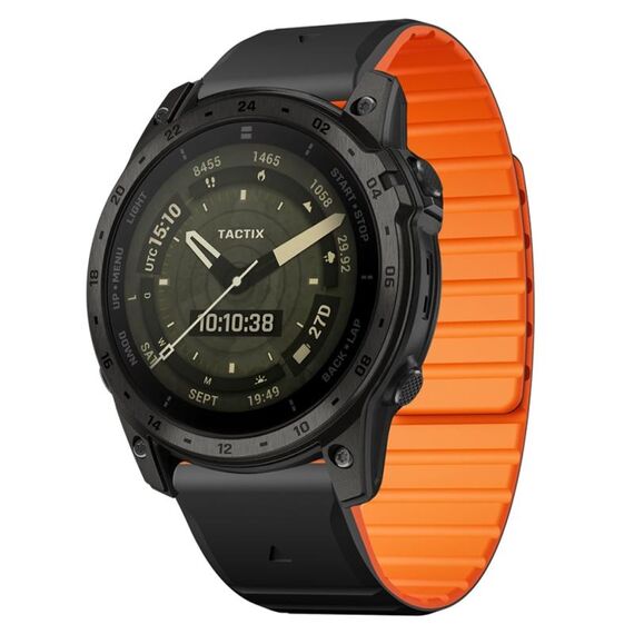 Per Garmin Tactix 7 / Tactix DELTA Dual Color Magnetic Quick Release 26mm Cinturino in silicone (nero+arancione)