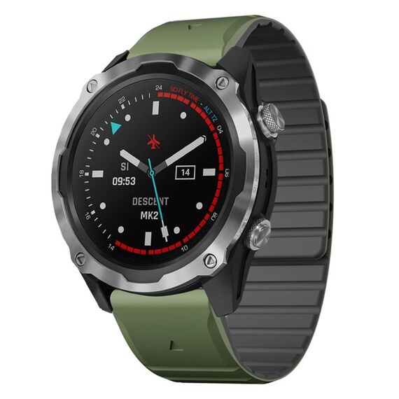 Per Garmin Descent MK1 / MK2 / MK2i cinturino in silicone magnetico a sgancio rapido bicolore da 26 mm (verde + nero)
