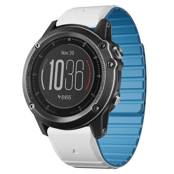 Per Garmin Fenix ​​3 / Fenix ​​3 HR cinturino in silicone magnetico a sgancio rapido da 26 mm bicolore (bianco + azzurro)