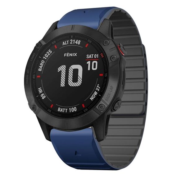 Per Garmin Fenix ​​6X / 6X Pro cinturino in silicone magnetico a sgancio rapido da 26 mm bicolore (blu scuro + nero)