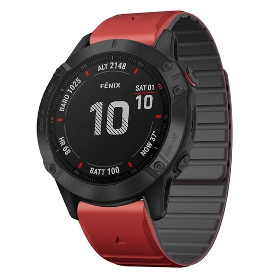 Per Garmin Fenix ​​6X / 6X Pro cinturino in silicone magnetico a sgancio rapido da 26 mm bicolore (rosso + nero)